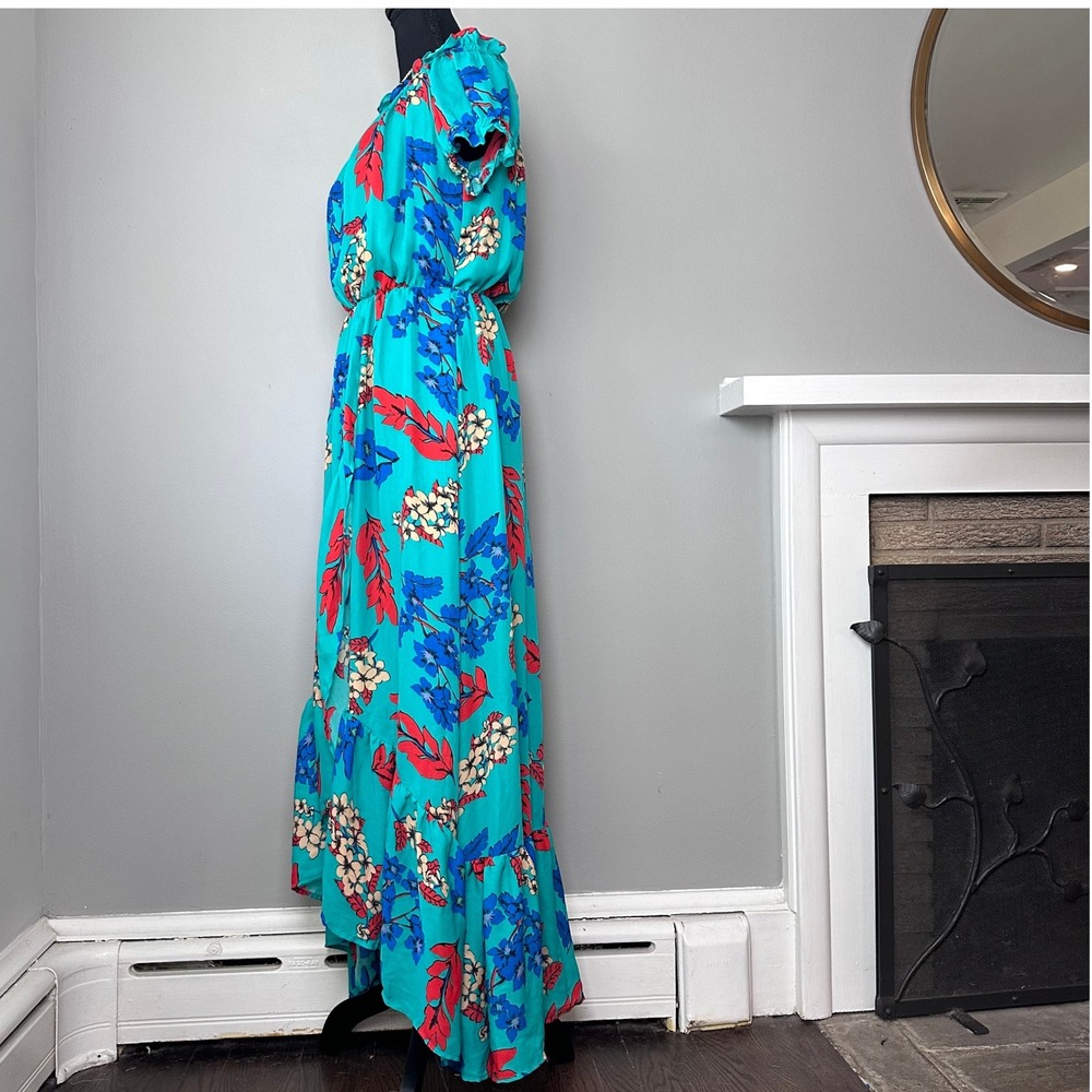 Belle Vere Maxi Dress Small Green Floral Print Off Shoulder Ruffle‎ Trim Cottage - Picture 6 of 16